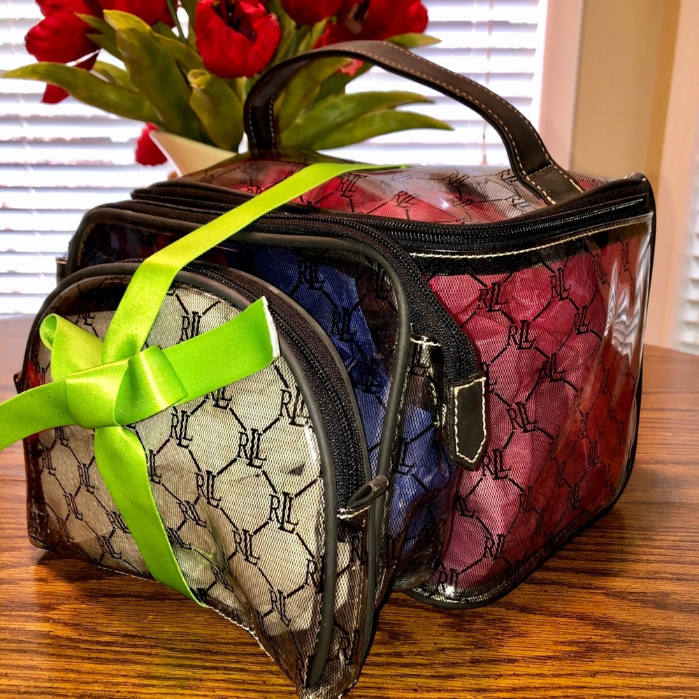 Luxury Ralph Lauren 3-Pc Monogram Cosmetic Cases